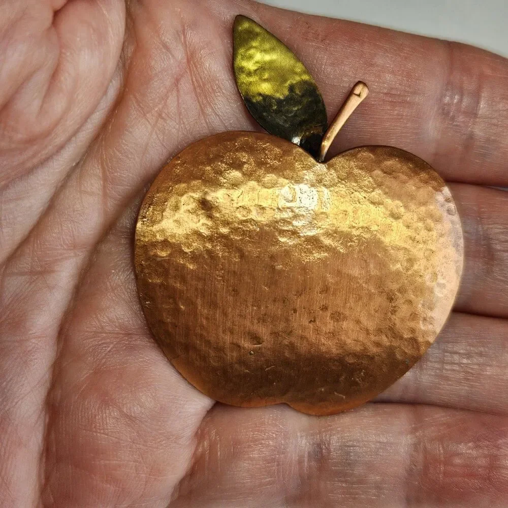 Vintage Hammered Copper and Brass Apple Brooch